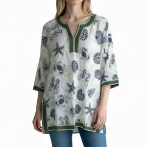 Sakkas Seahorse & Seashell Print Tunic NWT